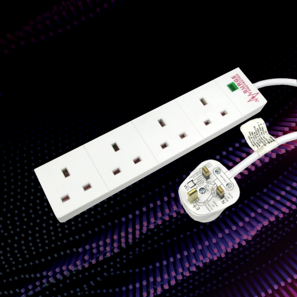 4 Gang Surge Protected LED Indicator UK Mains Extension
